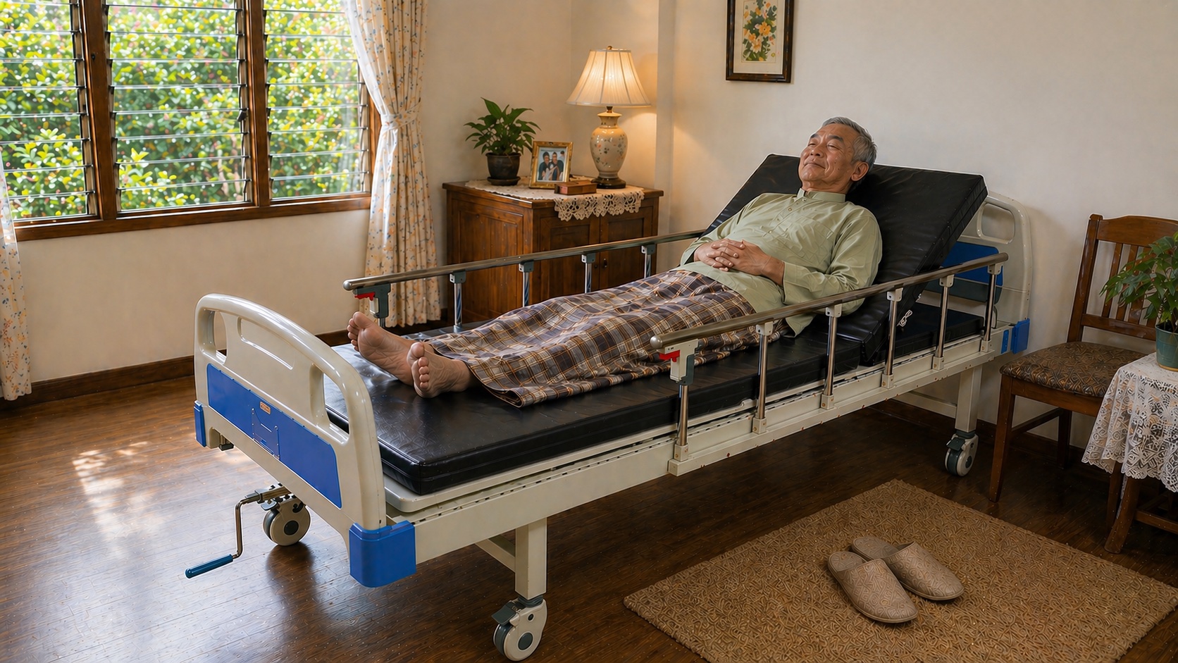Keluarga Malaysia bersama-sama di rumah — perkhidmatan sewa katil hospital dan medical bed rental